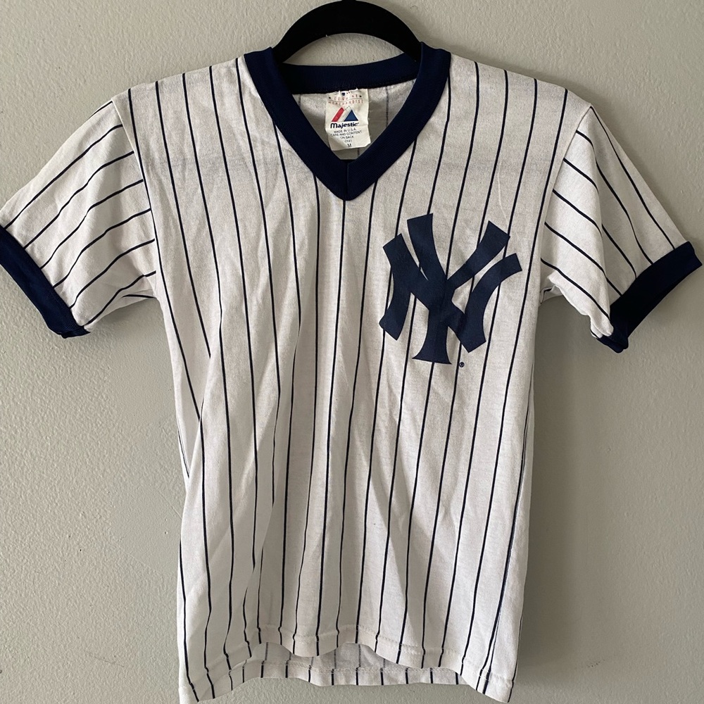 New York Yankees Shirt - Pinstripes - Kids Size M - Majestic